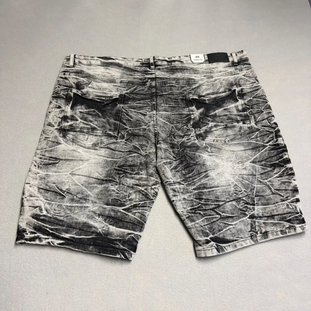 Southpole Essentials Mens 48 Acid Wash Moto Denim Shorts Gray Black Stretch New